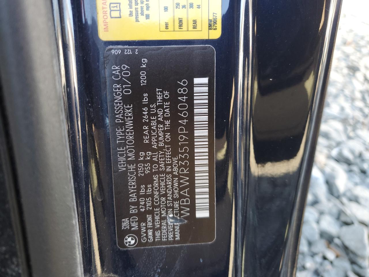 2009 BMW 328 I Sulev VIN: WBAWR33519P460486 Lot: 86271704