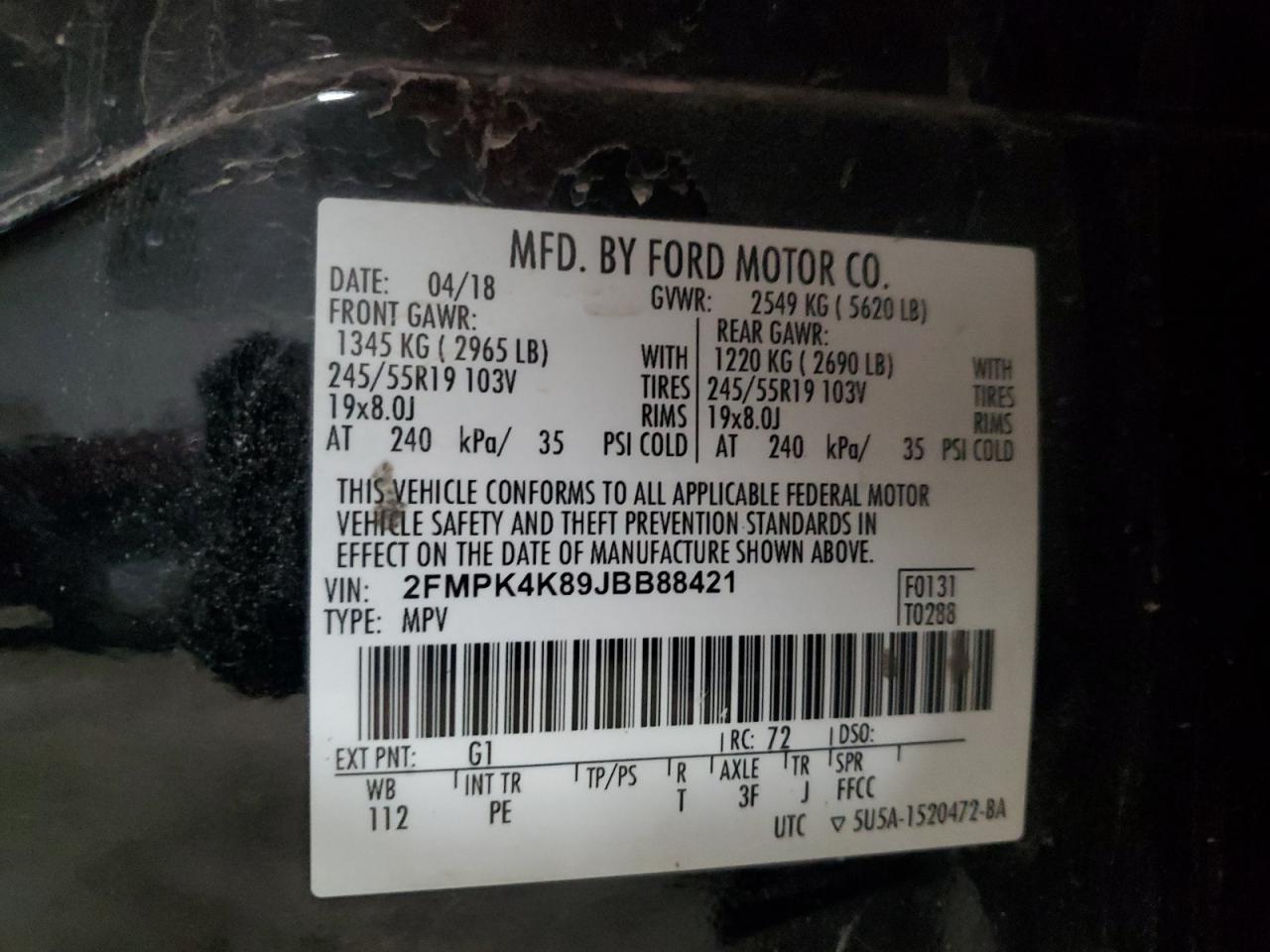 2018 Ford Edge Titanium VIN: 2FMPK4K89JBB88421 Lot: 86758194