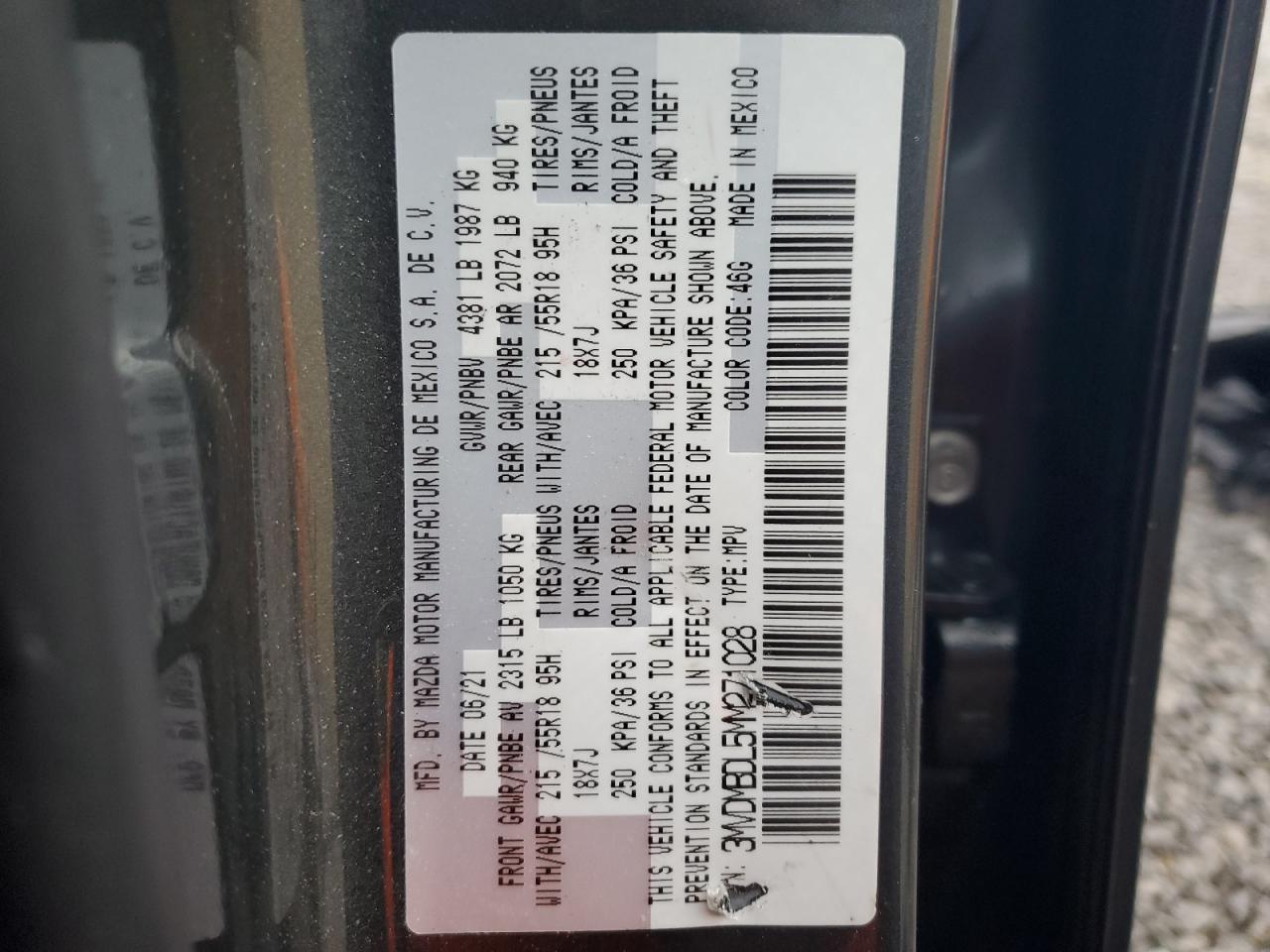 2021 Mazda Cx-30 Premium VIN: 3MVDMBCL5MM271208 Lot: 87171854