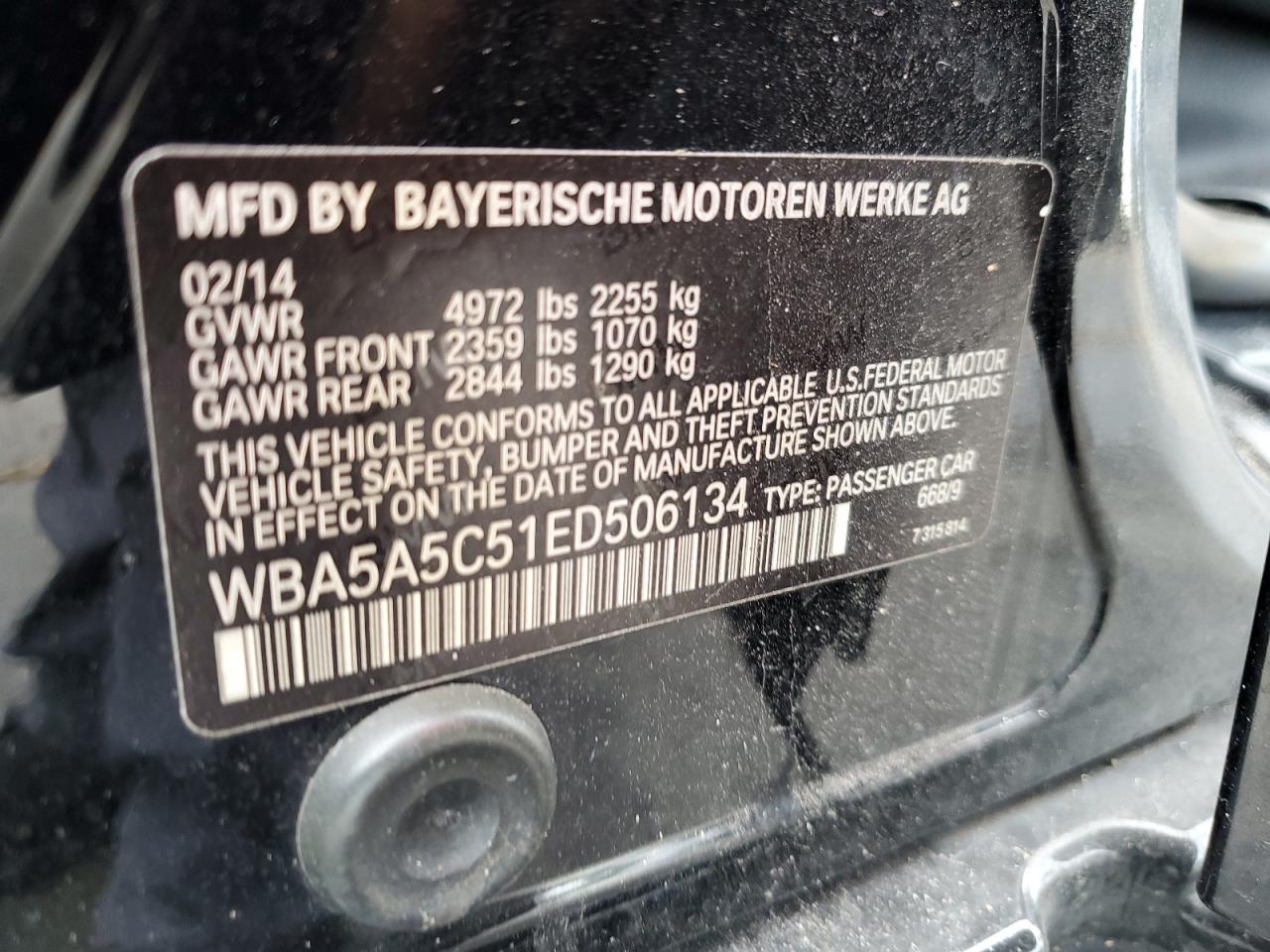 VIN WBA5A5C51ED506134 2014 BMW 5 SERIES no.12