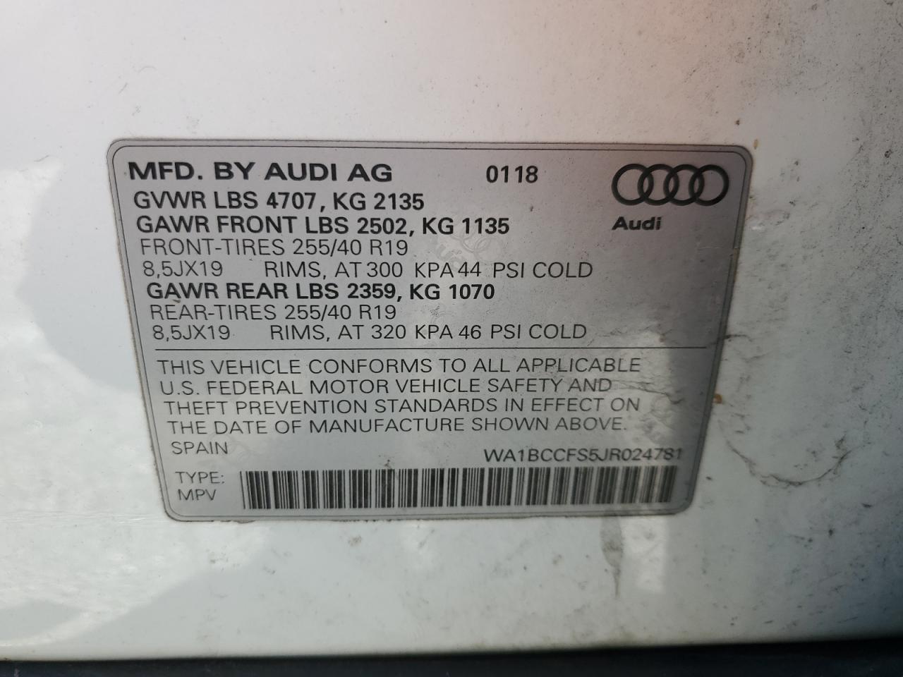 VIN WA1BCCFS5JR024781 2018 AUDI Q3 no.13