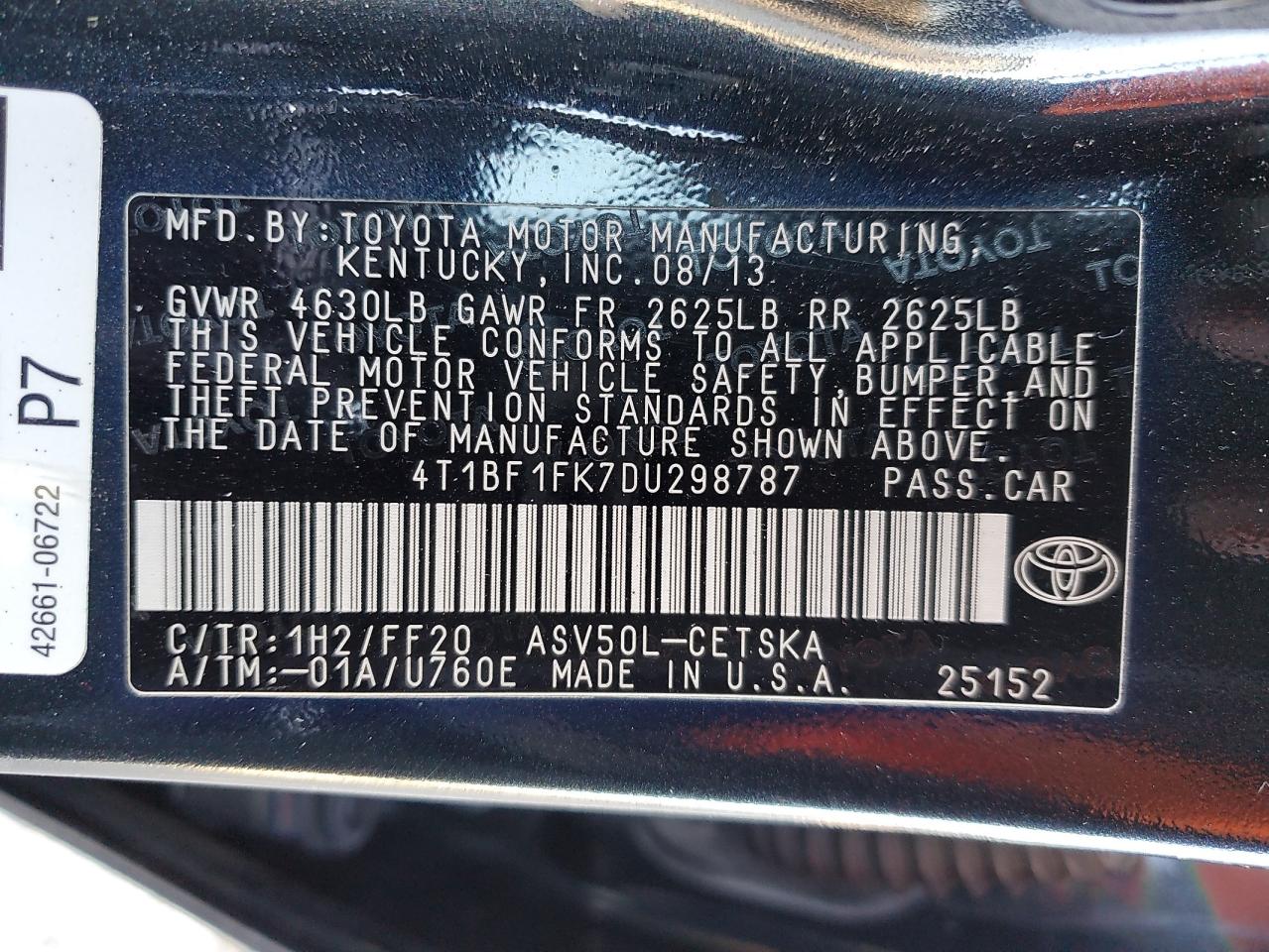 VIN 4T1BF1FK7DU298787 2013 TOYOTA CAMRY no.13