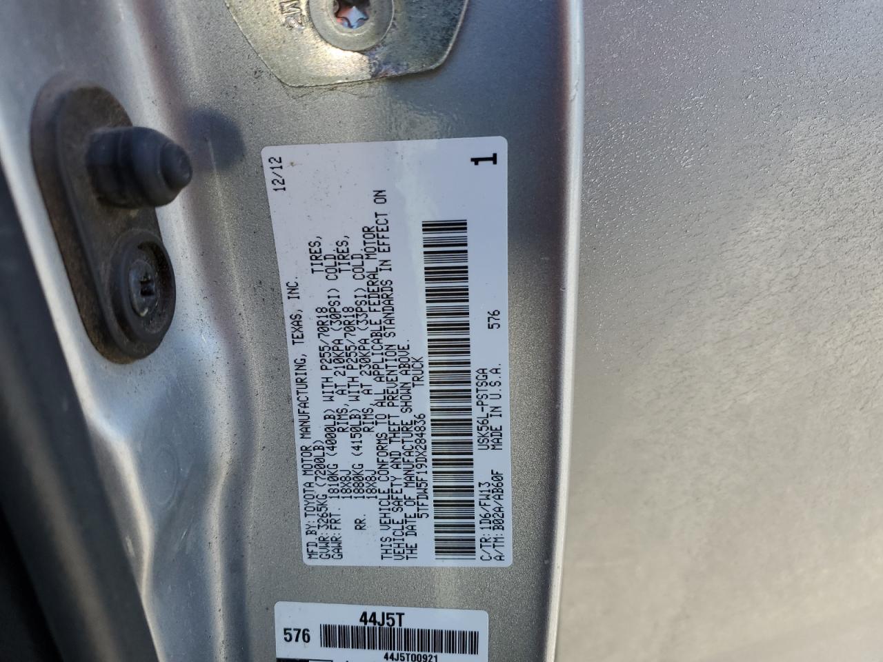 VIN 5TFDW5F19DX284836 2013 TOYOTA TUNDRA no.12