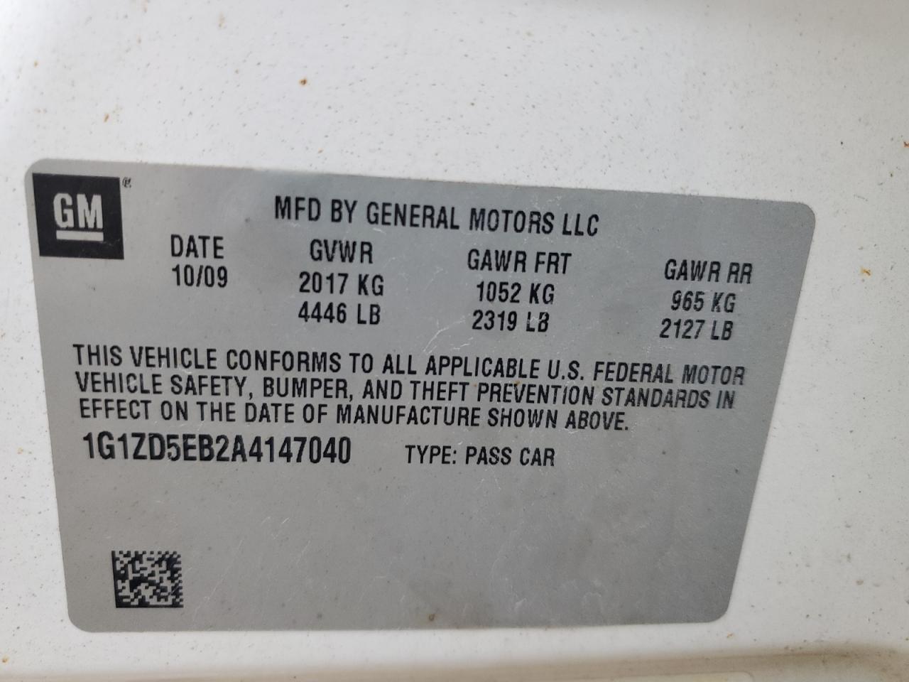 2010 Chevrolet Malibu 2Lt VIN: 1G1ZD5EB2A4147040 Lot: 84481604