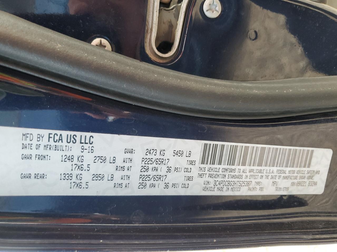 2017 Dodge Journey Sxt VIN: 3C4PDCBG3HT525387 Lot: 82662484