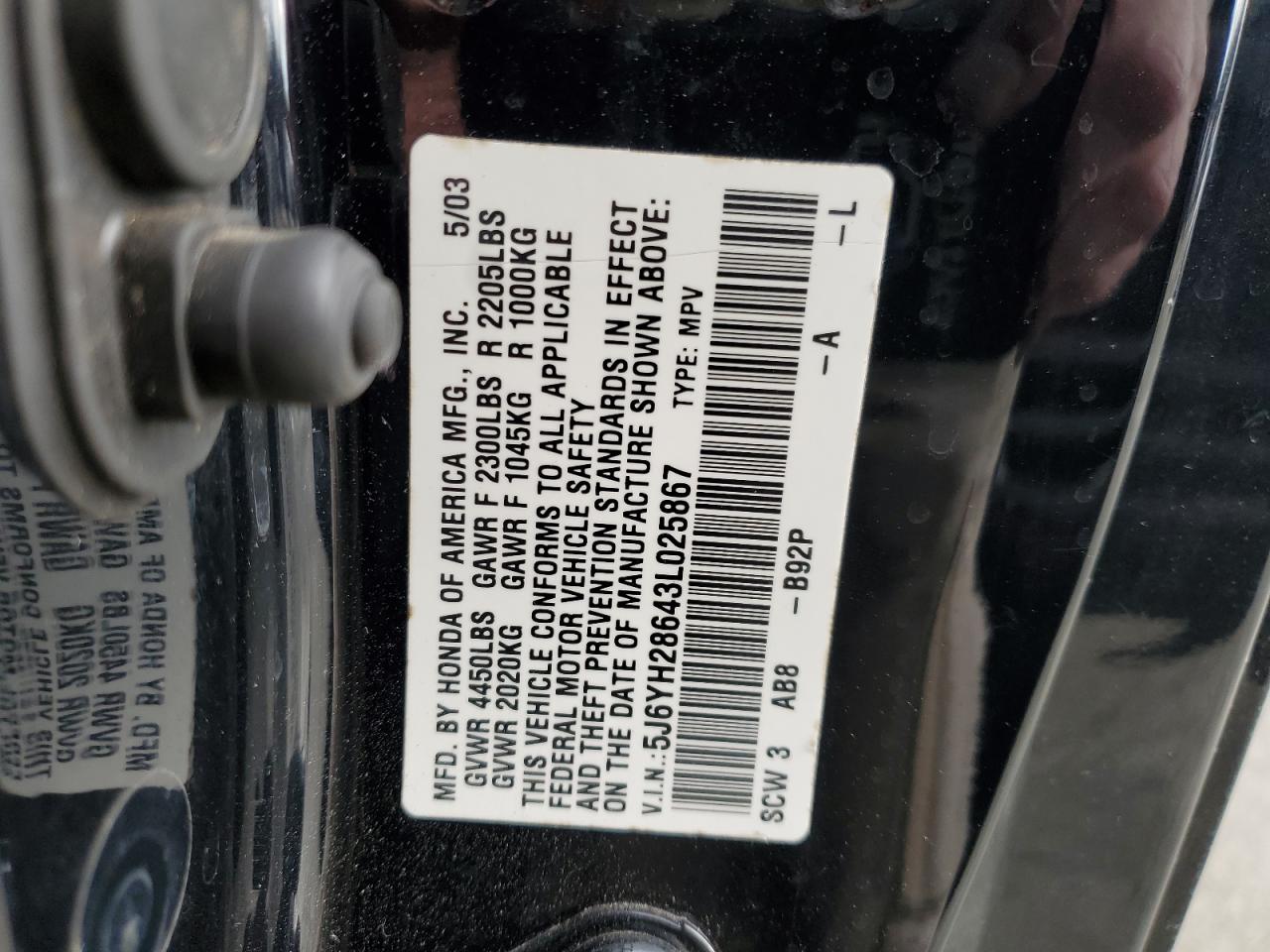 2003 Honda Element Ex VIN: 5J6YH28643L025867 Lot: 83208084