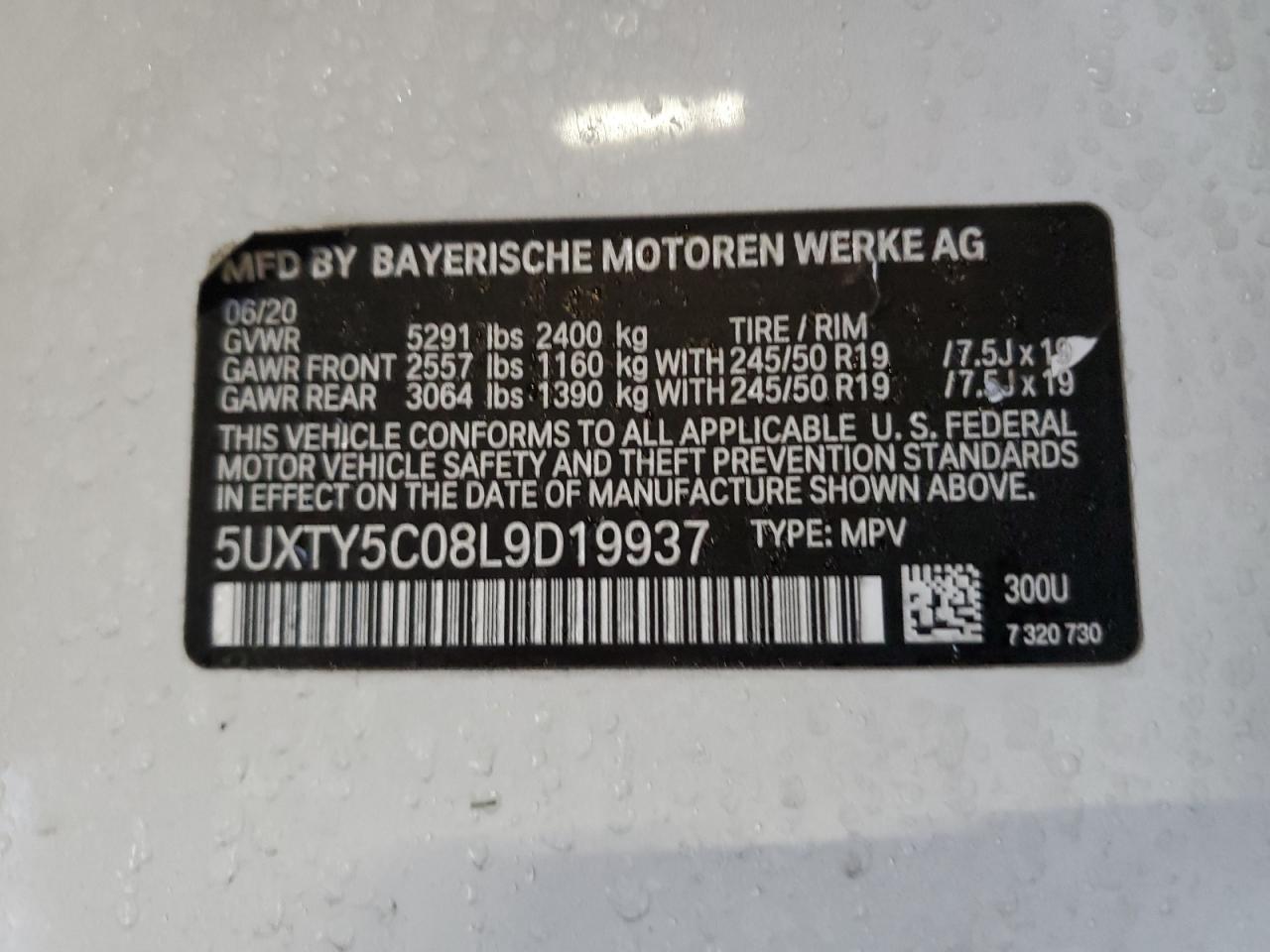 VIN 5UXTY5C08L9D19937 2020 BMW X3 no.14