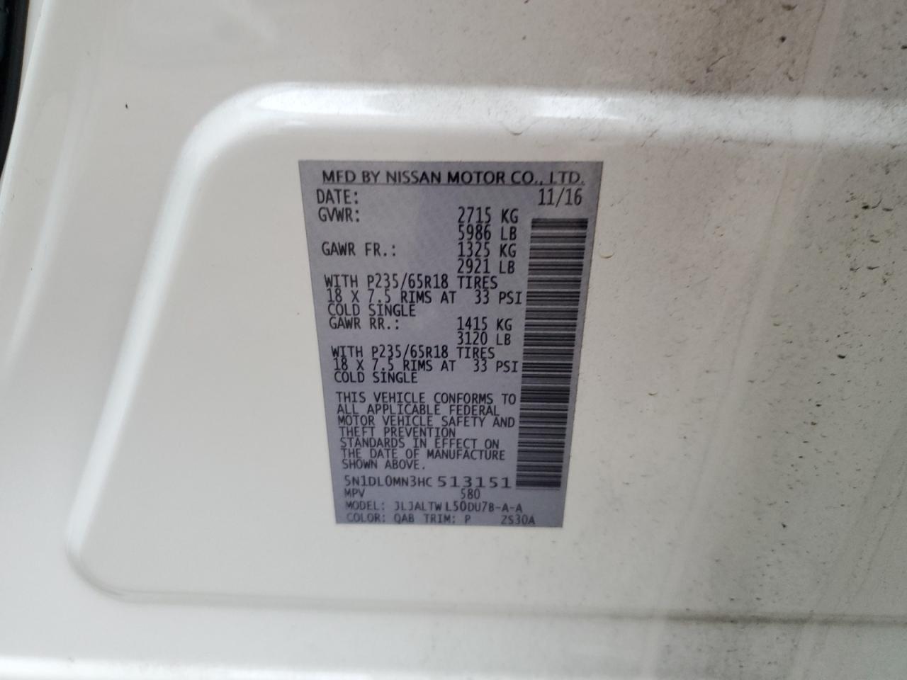 2017 Infiniti Qx60 VIN: 5N1DL0MN3HC513151 Lot: 83980284