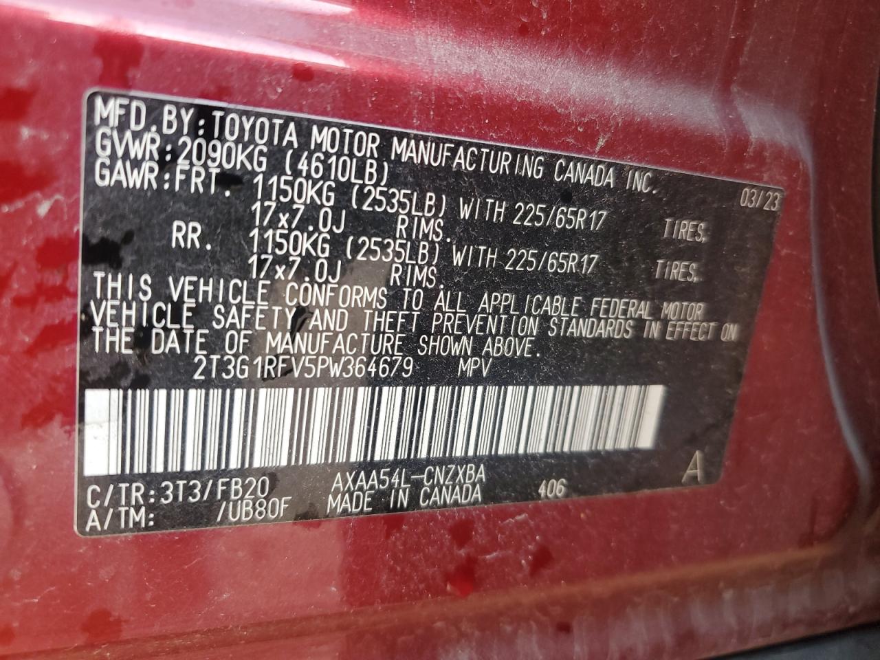 VIN 2T3G1RFV5PW364679 2023 TOYOTA RAV4 no.13