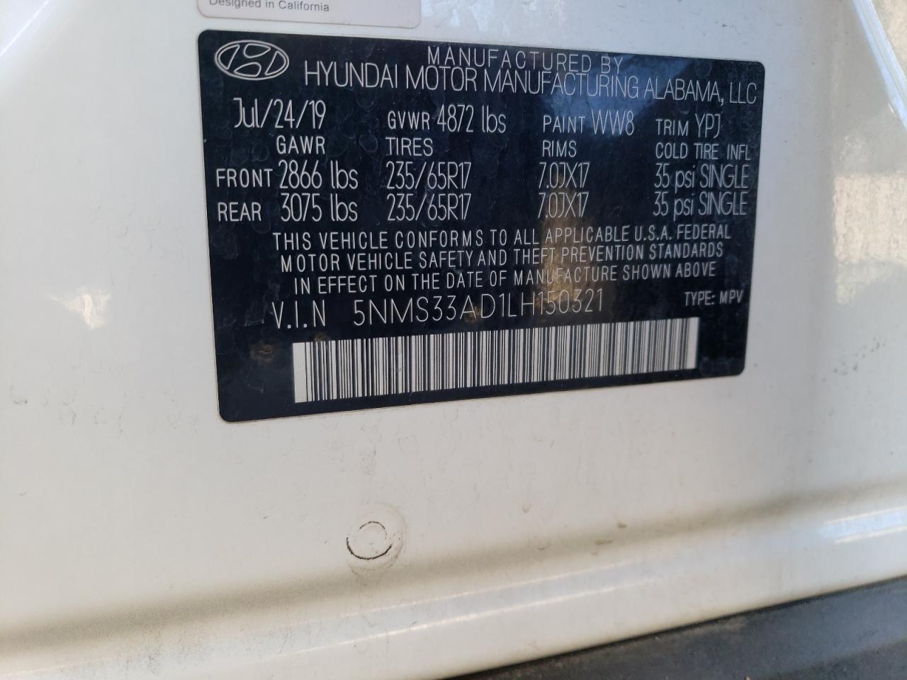 VIN 5NMS33AD1LH150321 2020 HYUNDAI SANTA FE no.14