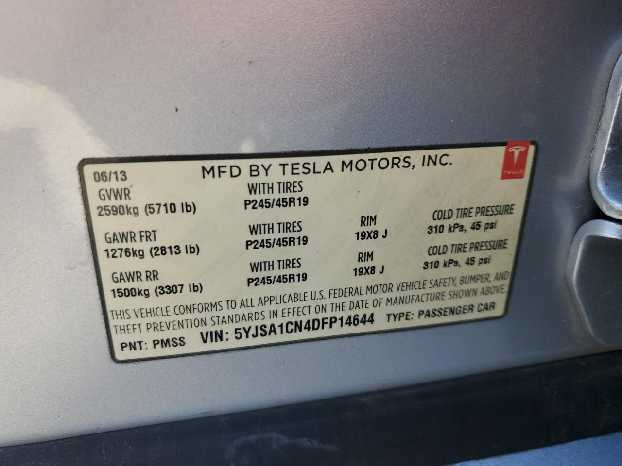 2013 Tesla Model S VIN: 5YJSA1CN4DFP14644 Lot: 83540294