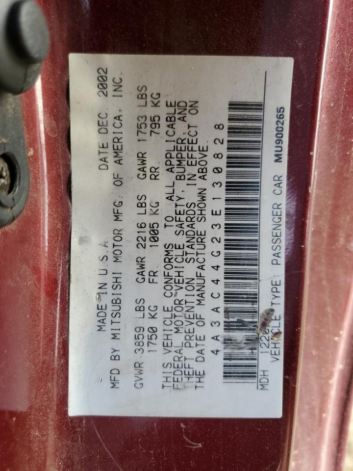 2003 Mitsubishi Eclipse Gs VIN: 4A3AC44G23E130828 Lot: 86833194