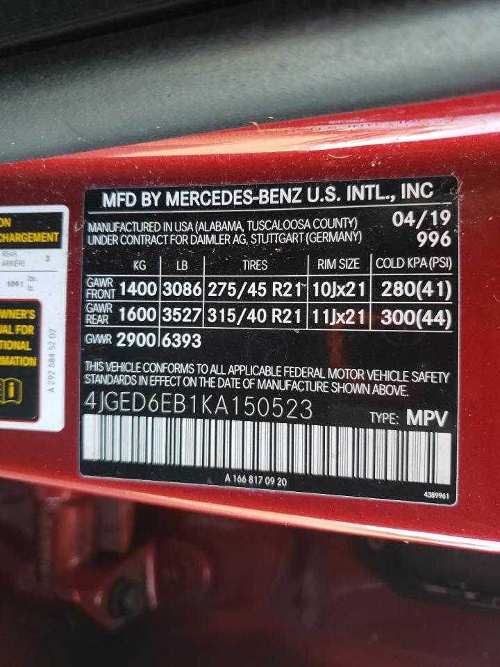 VIN 4JGED6EB1KA150523 2019 MERCEDES-BENZ GLE-CLASS no.12