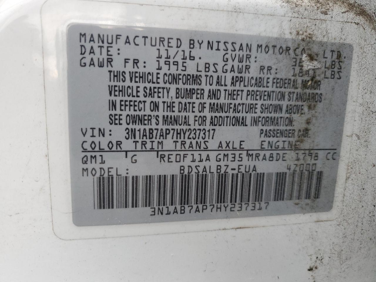 VIN 3N1AB7AP7HY237317 2017 NISSAN SENTRA no.13