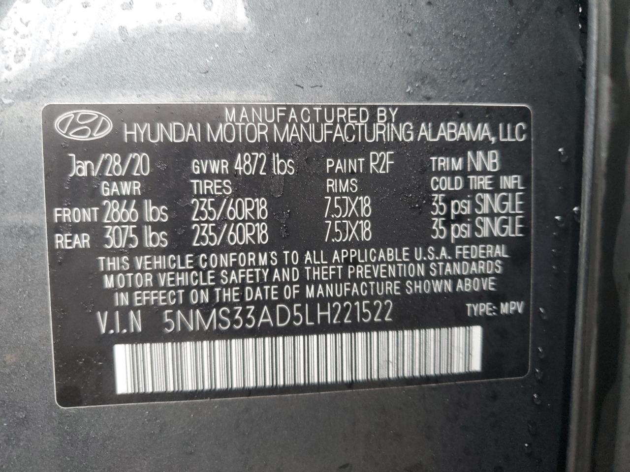 VIN 5NMS33AD5LH221522 2020 HYUNDAI SANTA FE no.13