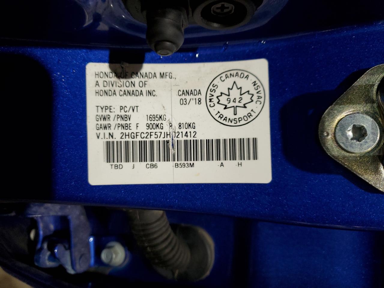 2018 Honda Civic Lx VIN: 2HGFC2F57JH021412 Lot: 87275394