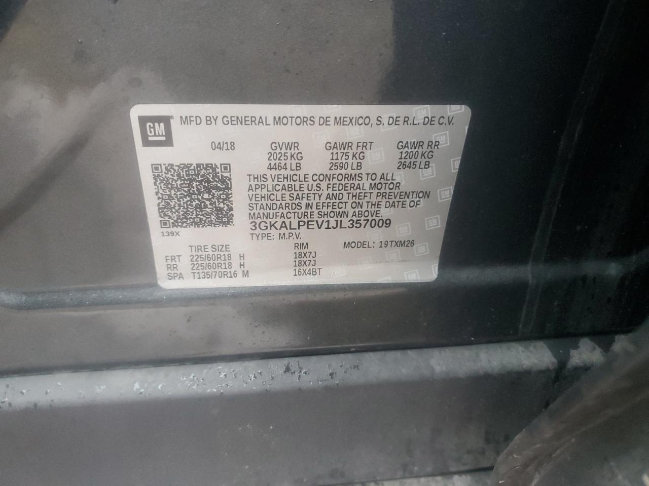 2018 GMC Terrain Slt VIN: 3GKALPEV1JL357009 Lot: 84153024