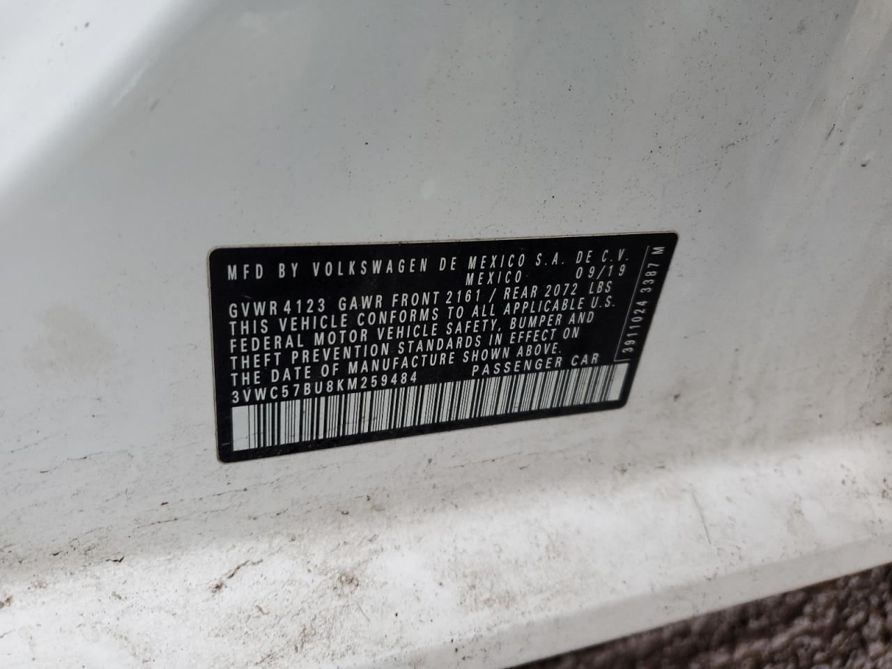 2019 Volkswagen Jetta S VIN: 3VWC57BU8KM259484 Lot: 86620554