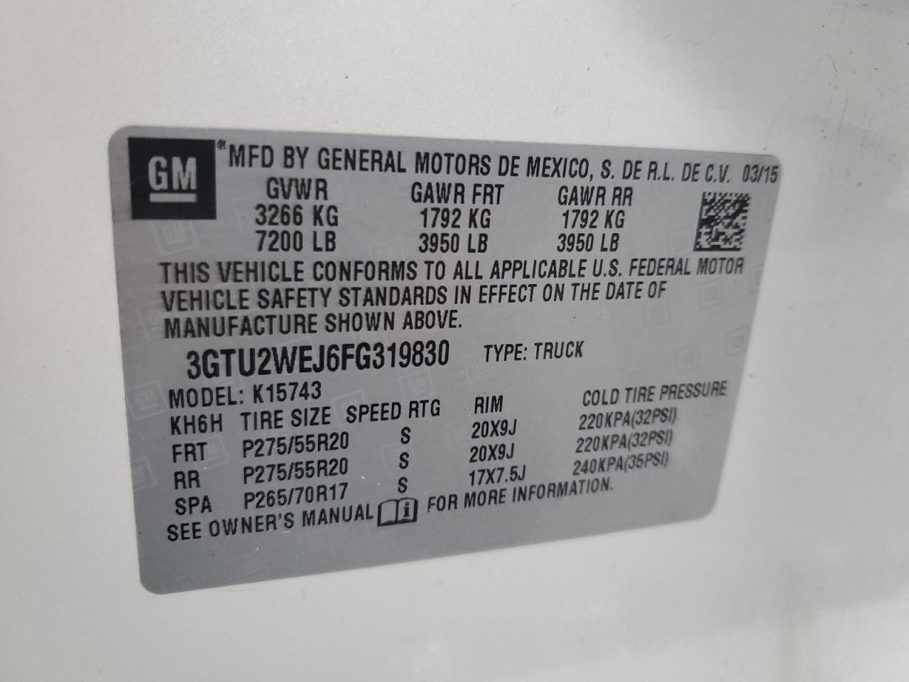 VIN 3GTU2WEJ6FG319830 2015 GMC SIERRA no.13