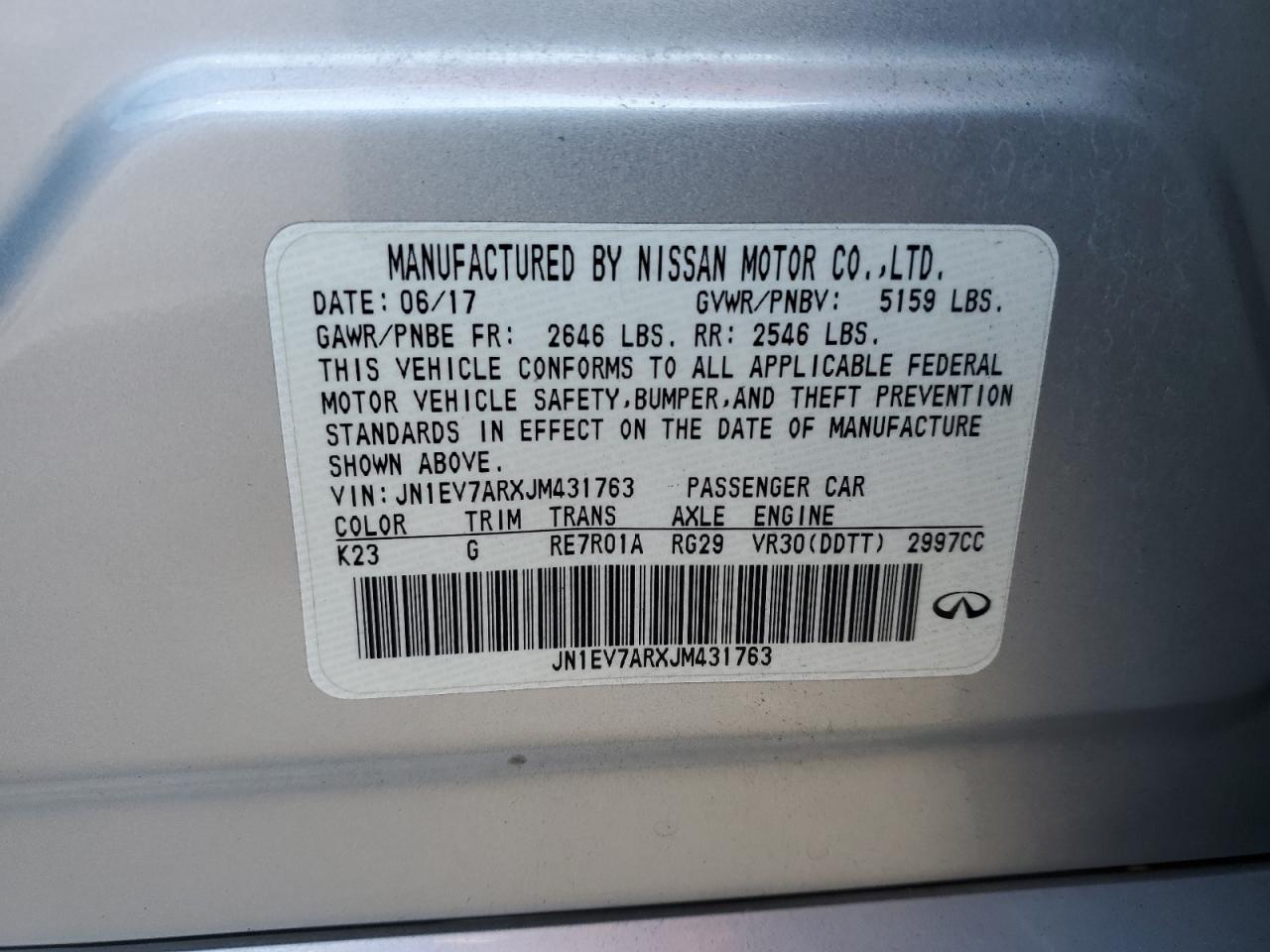 VIN JN1EV7ARXJM431763 2018 INFINITI Q50 no.12