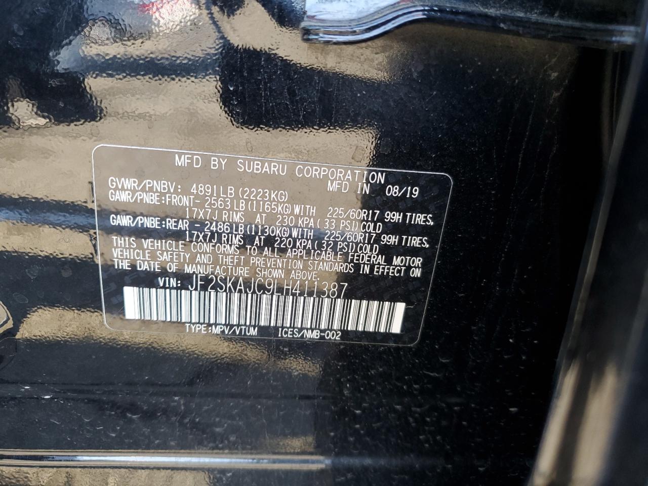 2020 Subaru Forester Premium VIN: JF2SKAJC9LH411387 Lot: 85591284