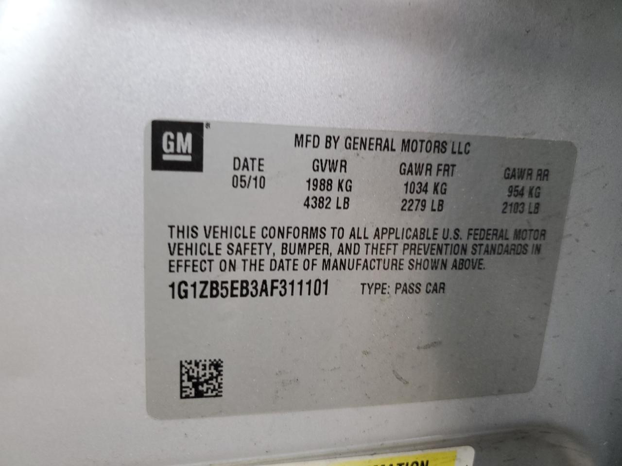 2010 Chevrolet Malibu Ls VIN: 1G1ZB5EB3AF311101 Lot: 84018124