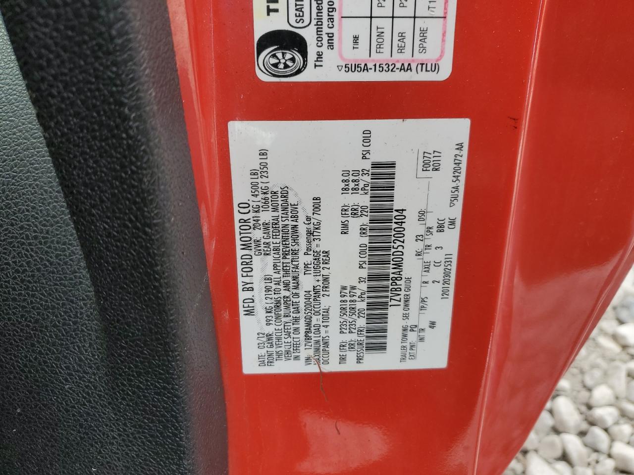 2013 Ford Mustang VIN: 1ZVBP8AM0D5200404 Lot: 83007494