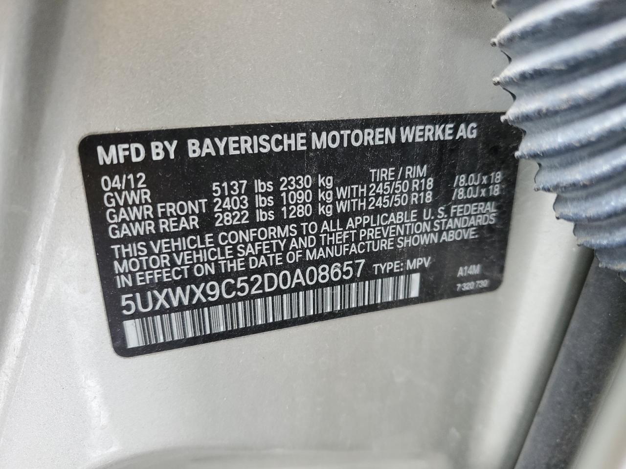 VIN 5UXWX9C52D0A08657 2013 BMW X3 no.13