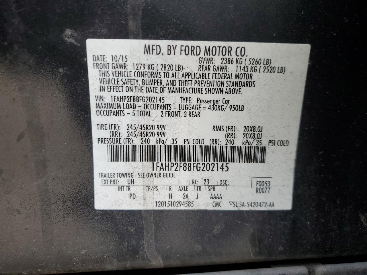 VIN 1FAHP2F88FG202145 2015 FORD TAURUS no.12