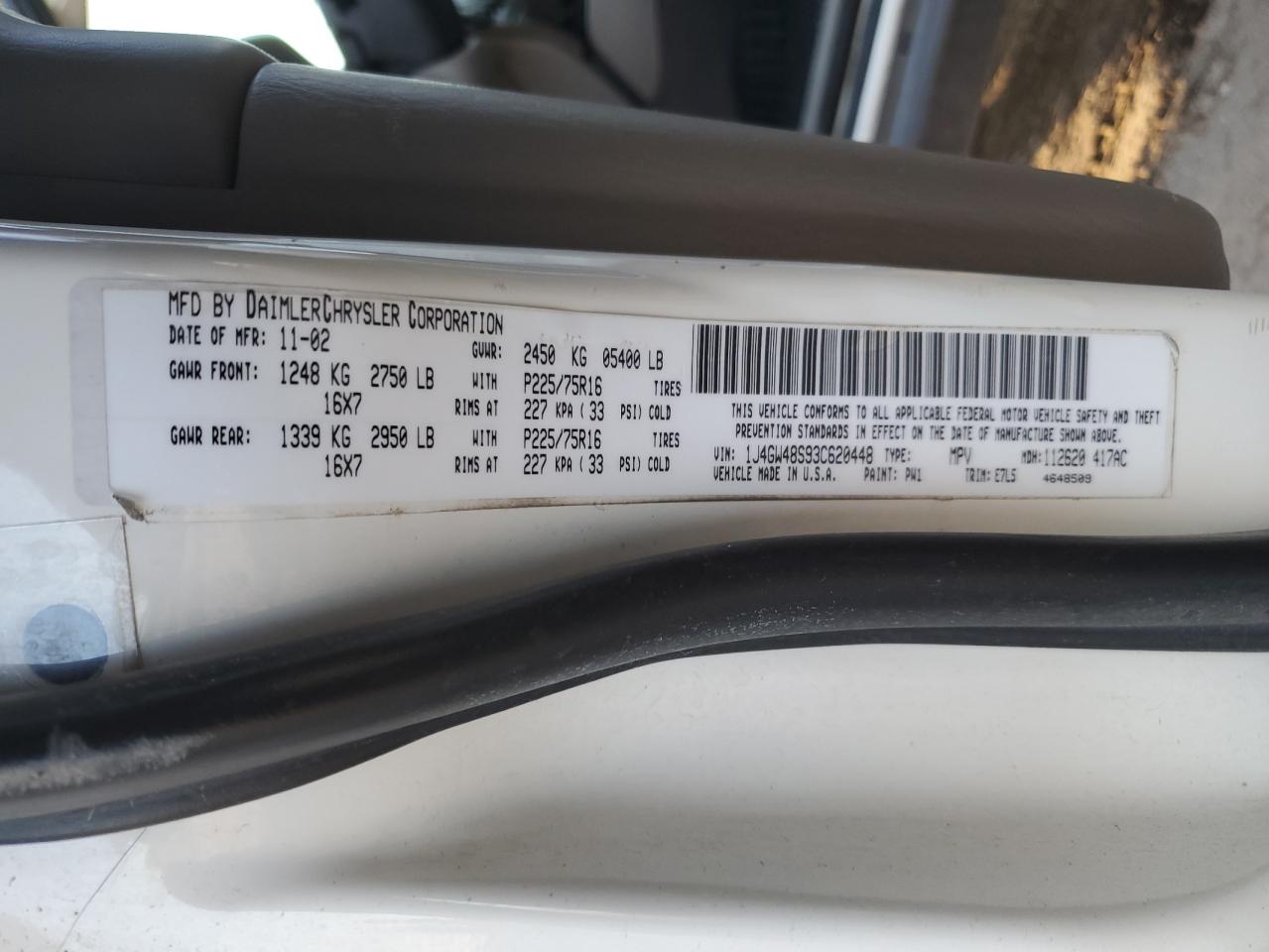 2003 Jeep Grand Cherokee Laredo VIN: 1J4GW48S93C620448 Lot: 86020654