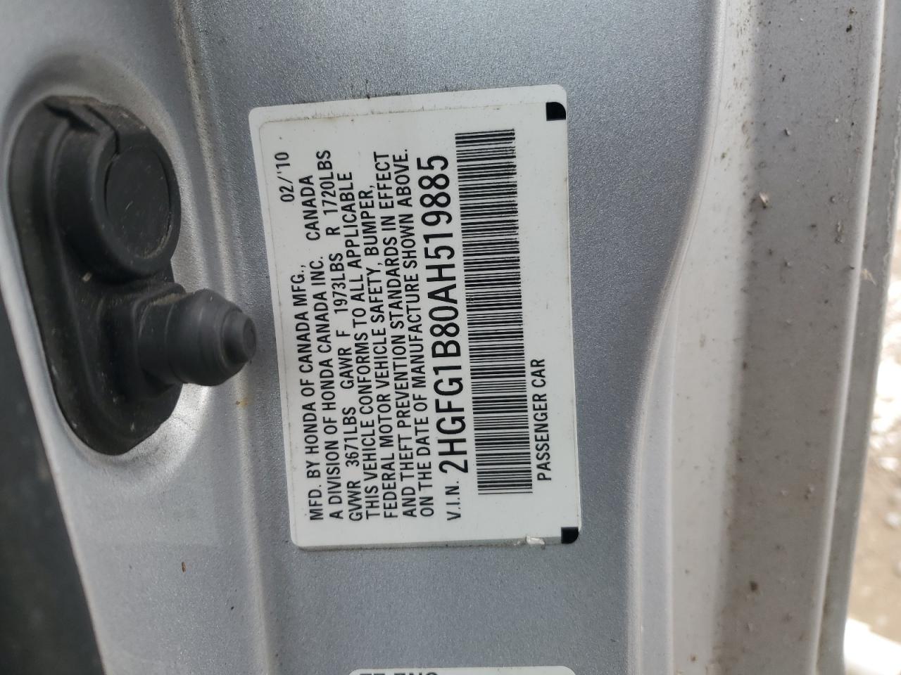 2010 Honda Civic Ex VIN: 2HGFG1B80AH519885 Lot: 71541175