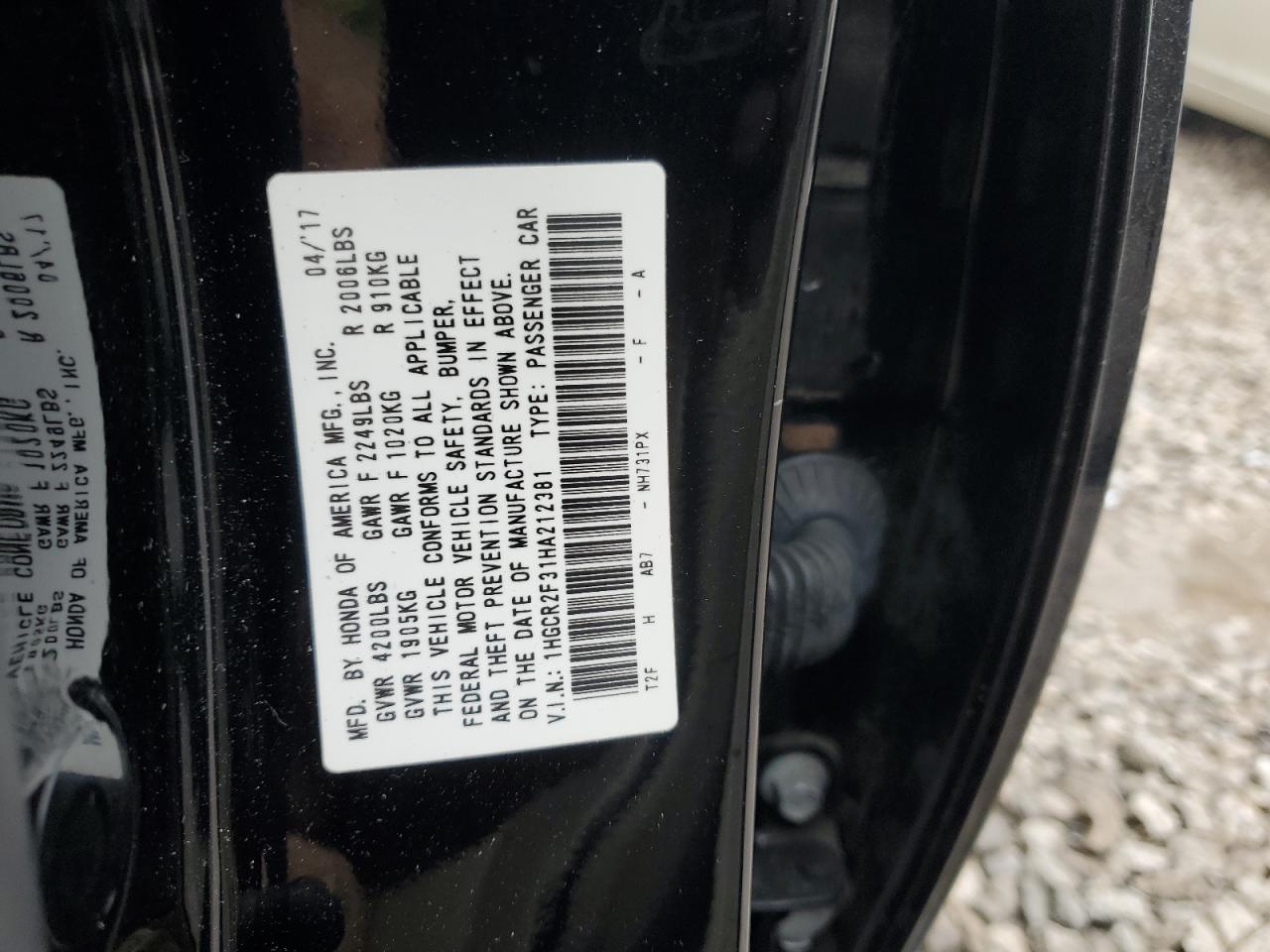 VIN 1HGCR2F31HA212381 2017 HONDA ACCORD no.13