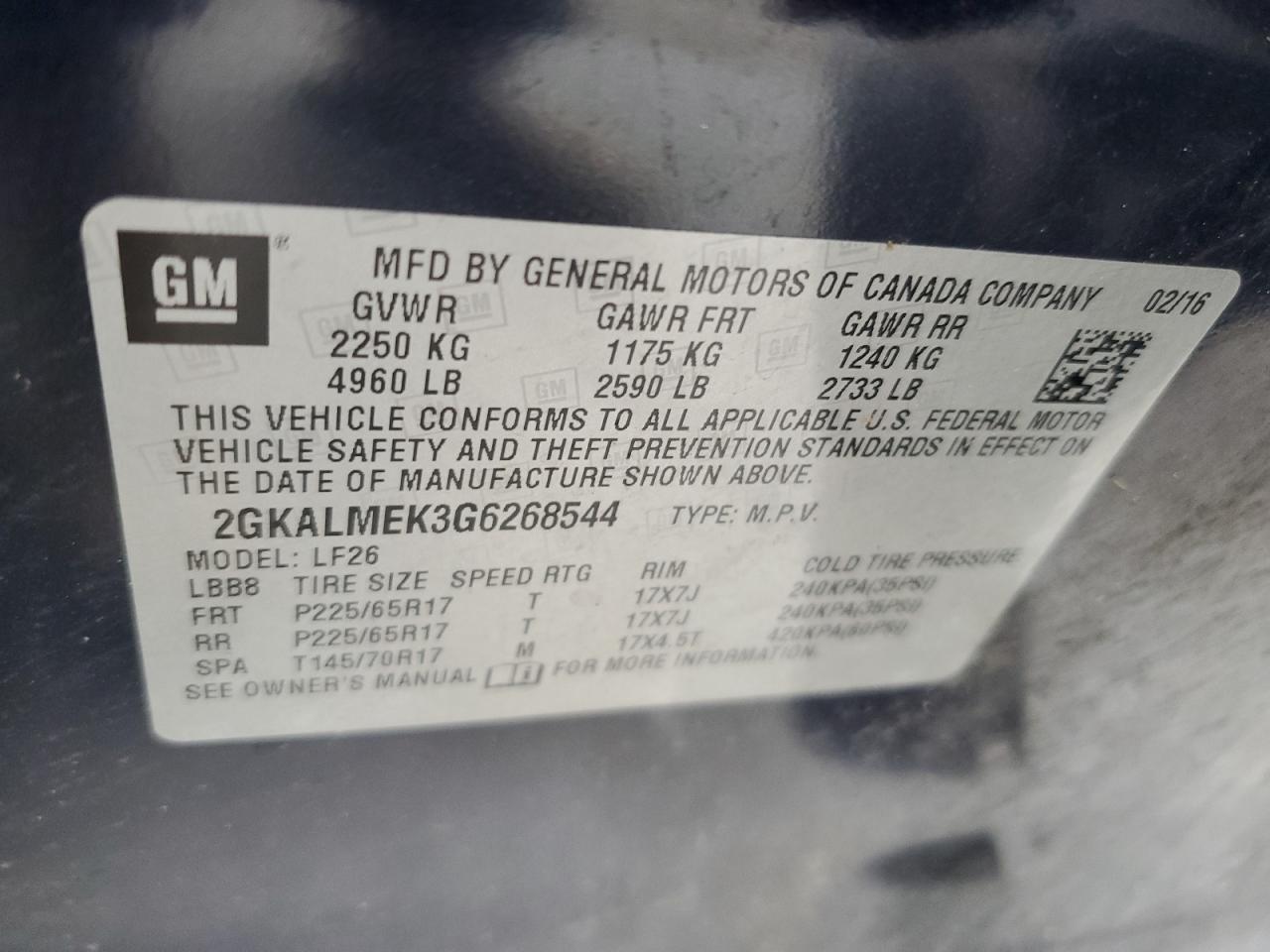 VIN 2GKALMEK3G6268544 2016 GMC TERRAIN no.12