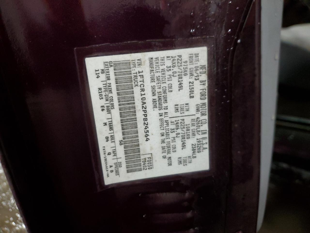 1993 Ford Ranger VIN: 1FTCR10A2PPB24564 Lot: 84108204