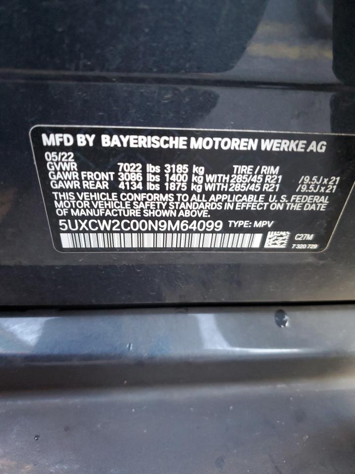 VIN 5UXCW2C00N9M64099 2022 BMW X7 no.13