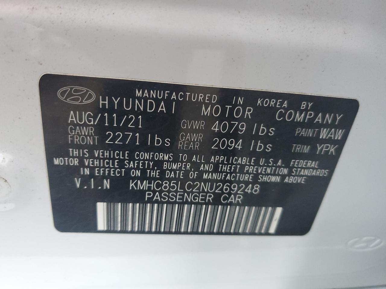 VIN KMHC85LC2NU269248 2022 HYUNDAI IONIQ no.12