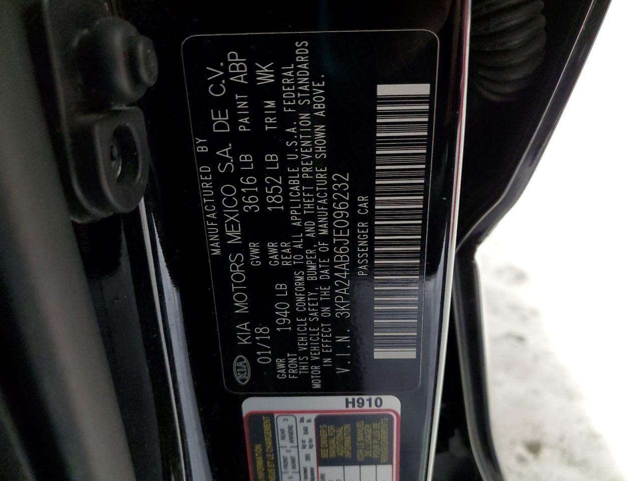 2018 Kia Rio Lx VIN: 3KPA24AB6JE096232 Lot: 86884374