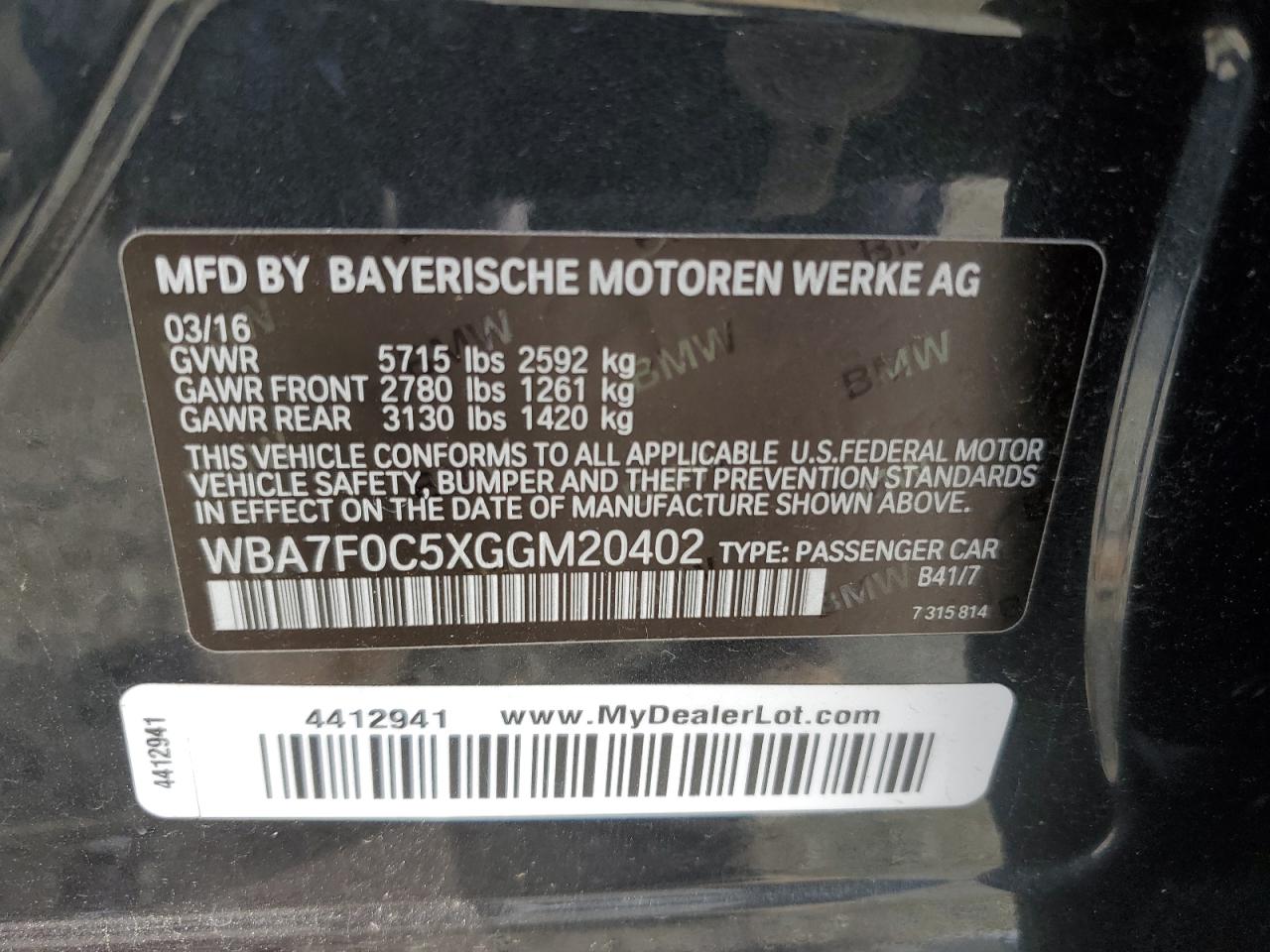 VIN WBA7F0C5XGGM20402 2016 BMW 7 SERIES no.13