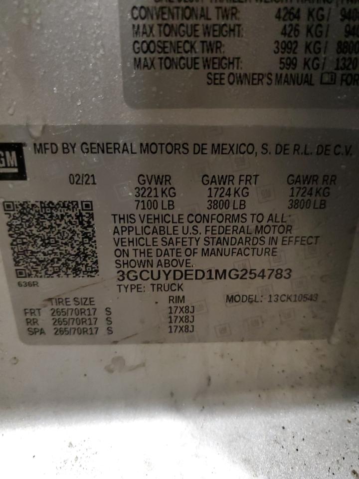 2021 Chevrolet Silverado K1500 Lt VIN: 3GCUYDED1MG254784 Lot: 86062154