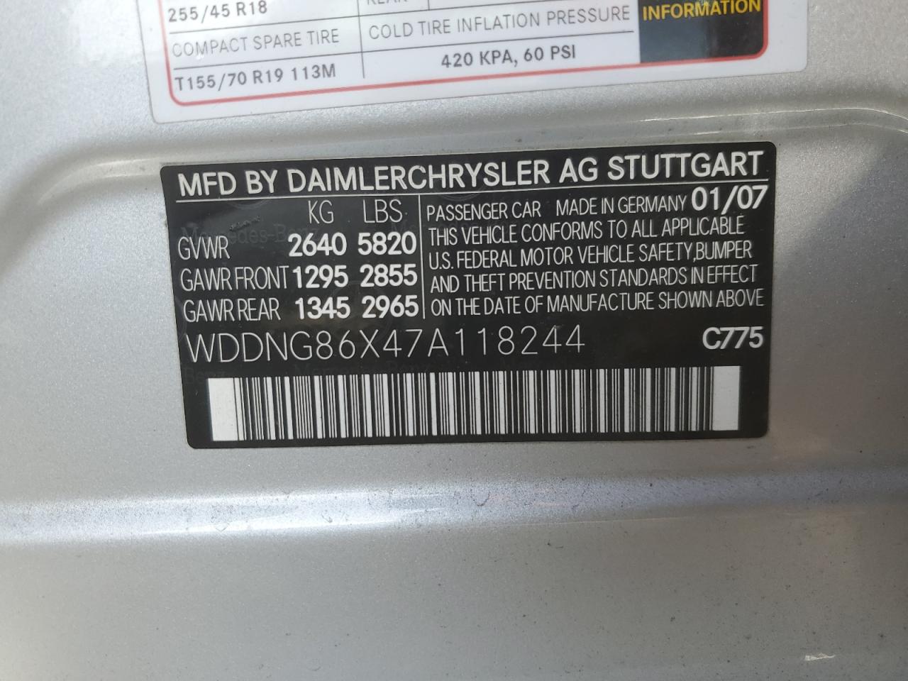 2007 Mercedes-Benz S 550 4Matic VIN: WDDNG86X47A118244 Lot: 86656914