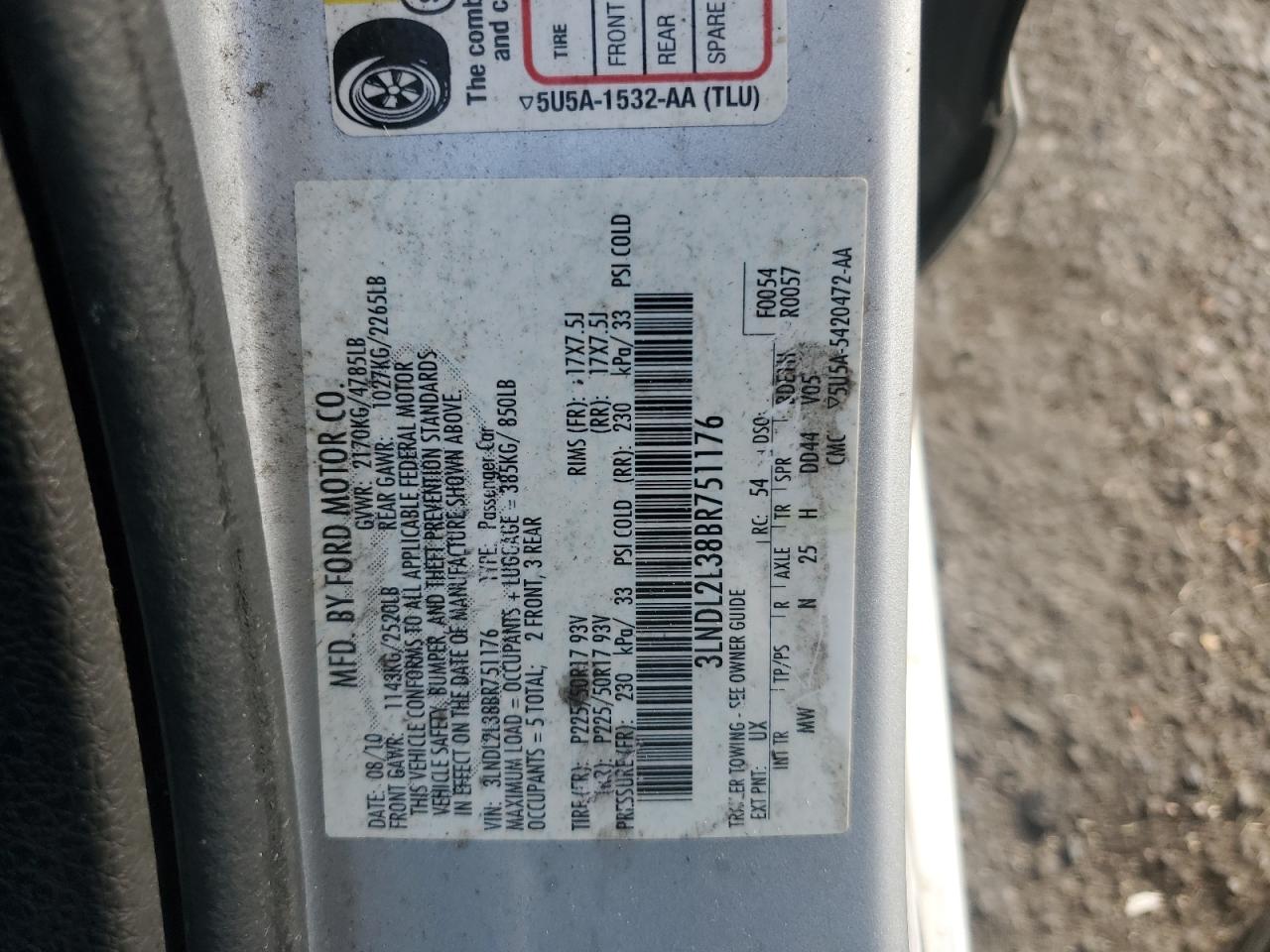 2011 Lincoln Mkz Hybrid VIN: 3LNDL2L38BR751176 Lot: 86904184