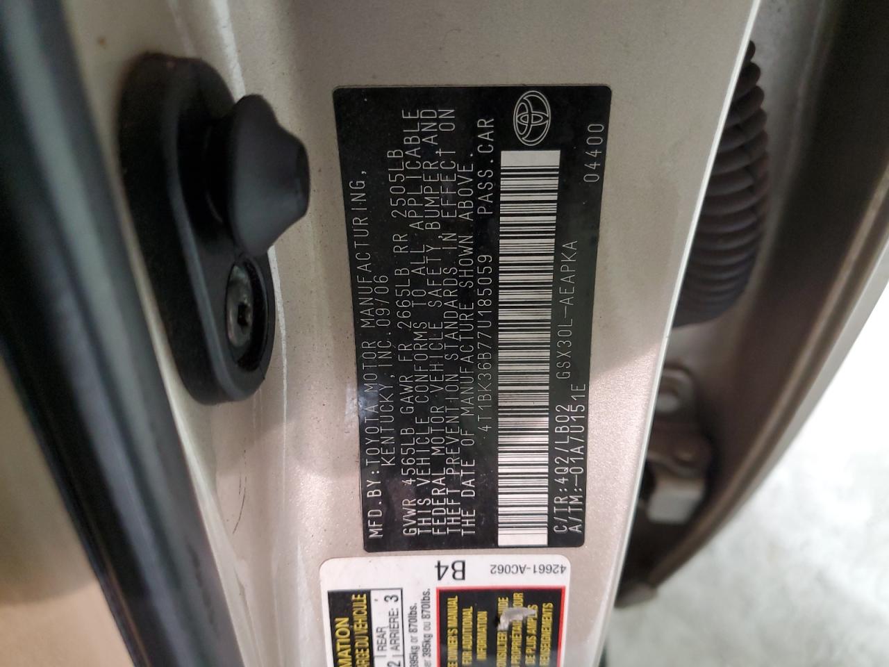 2007 Toyota Avalon Xl VIN: 4T1BK36B77U185059 Lot: 86101574