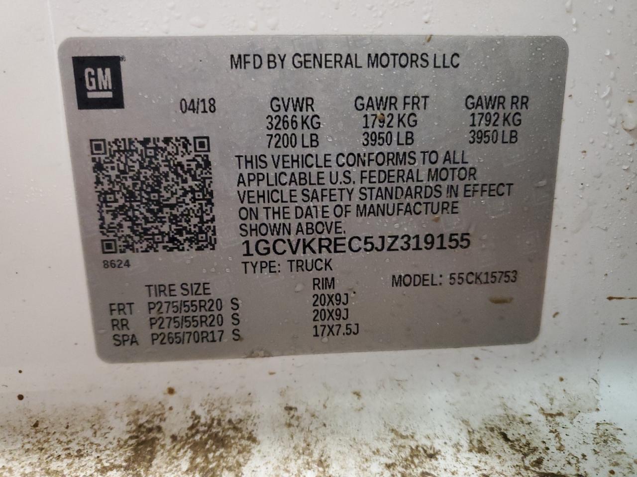 2018 Chevrolet Silverado K1500 Lt VIN: 1GCVKREC5JZ319155 Lot: 85925474