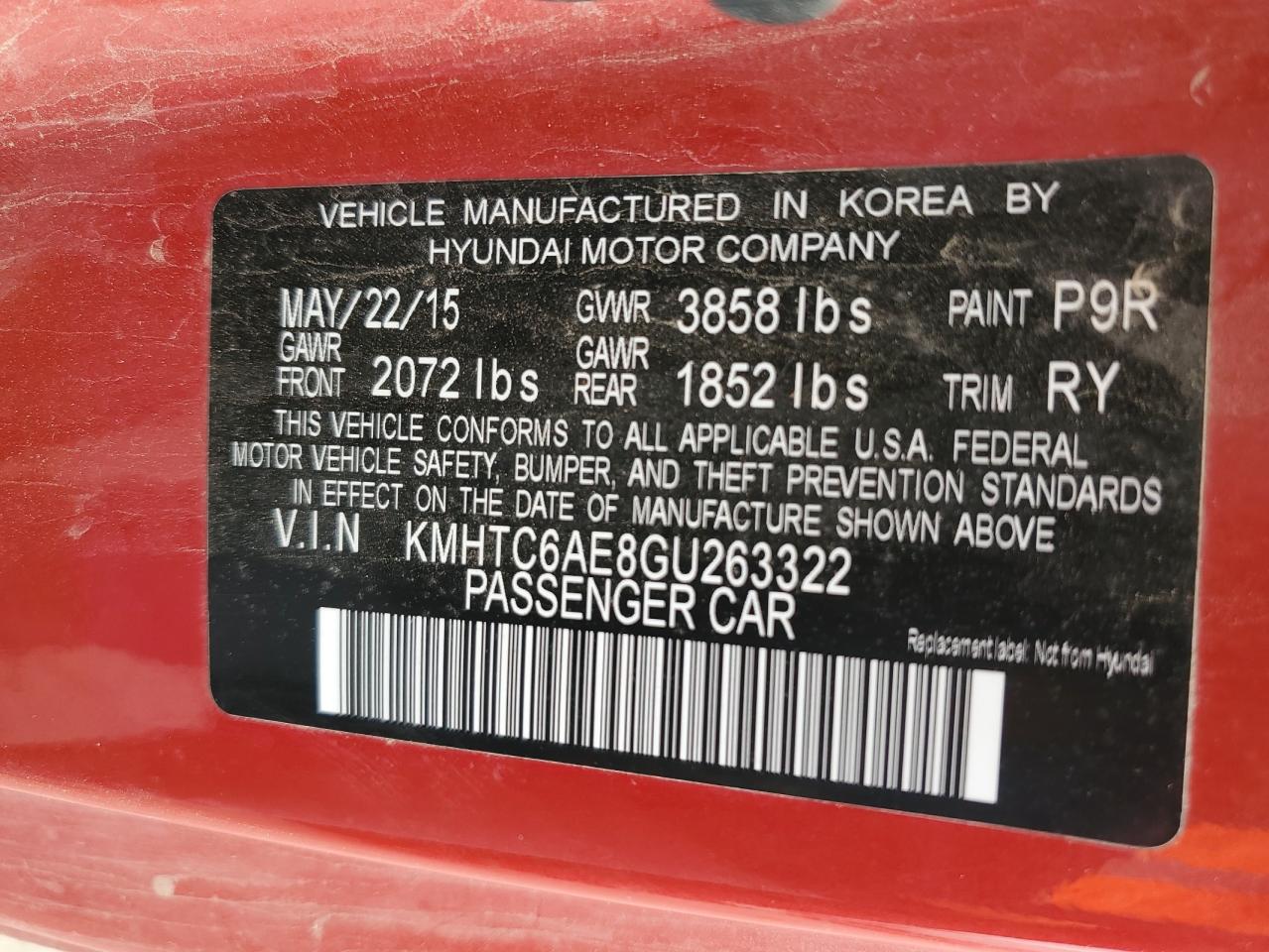 2016 Hyundai Veloster Turbo VIN: KMHTC6AE8GU263322 Lot: 86012004