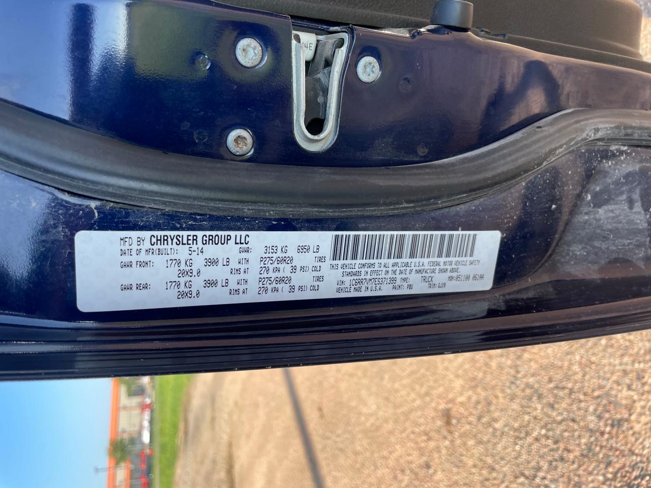 2014 Ram 1500 Laramie VIN: 1C6RR7VM7ES371399 Lot: 84346584