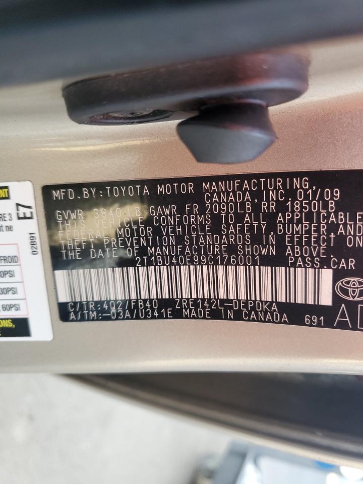 2009 Toyota Corolla Base VIN: 2T1BU40E99C176001 Lot: 83999714