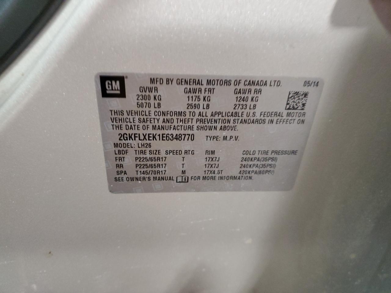 2014 GMC Terrain Slt VIN: 2GKFLXEK1E6348770 Lot: 84637374