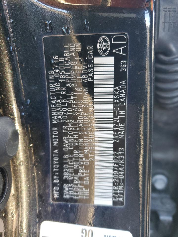 2016 Toyota Corolla L VIN: 2T1BURHE7GC649814 Lot: 85561714