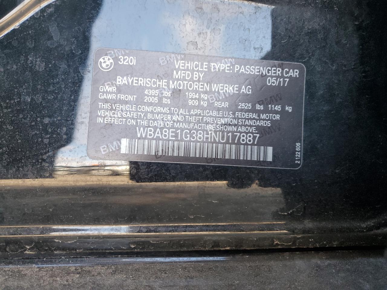 2017 BMW 320 I VIN: WBA8E1G38HNU17887 Lot: 83497174