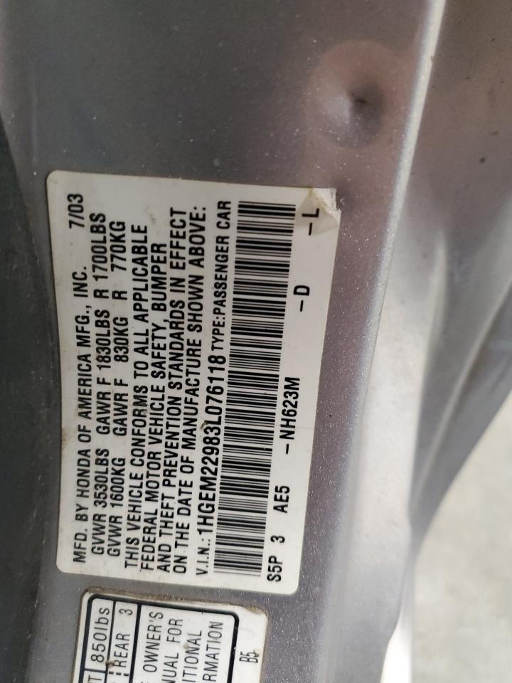 2003 Honda Civic Ex VIN: 1HGEM22983L076118 Lot: 84950394